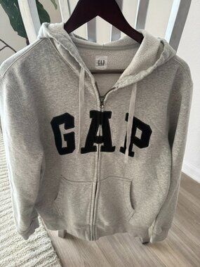 Gap Logo Full Zip Hoodie Medium Gray